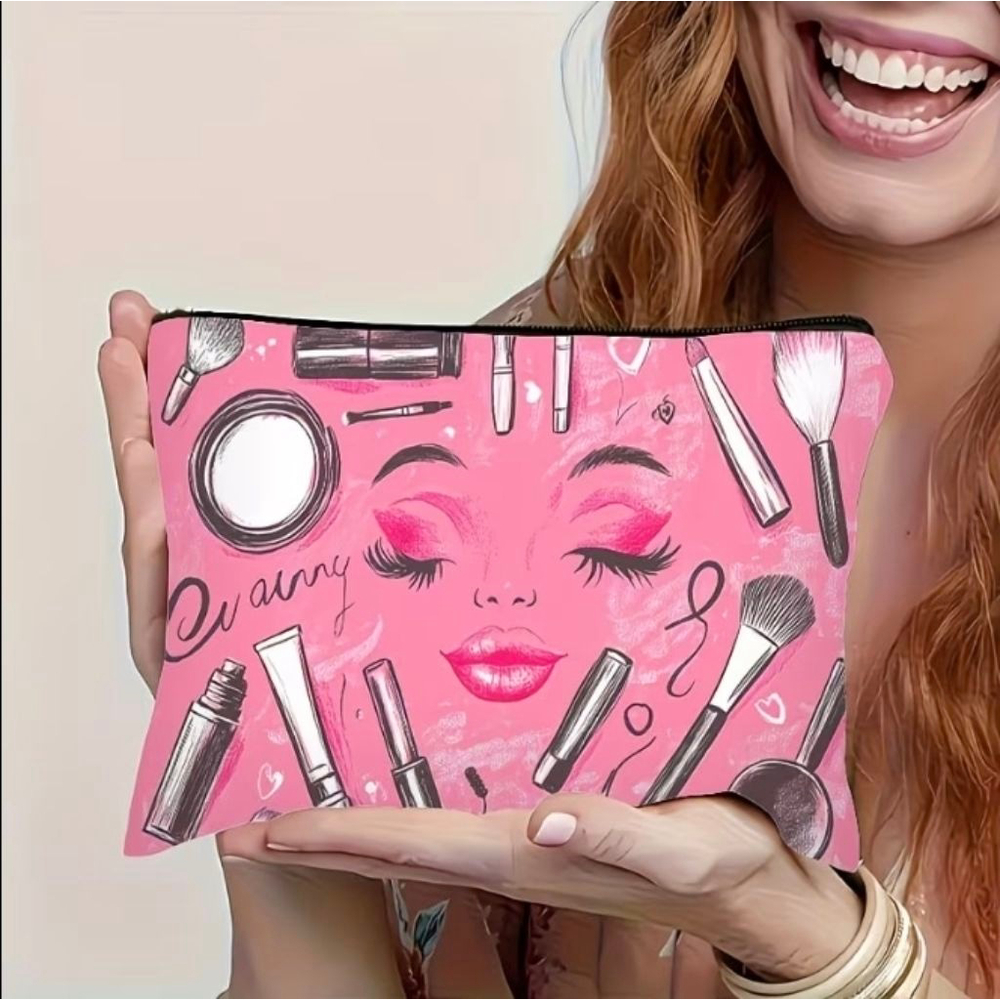 Women's Pink Makeup Cosmetic Bag One Size